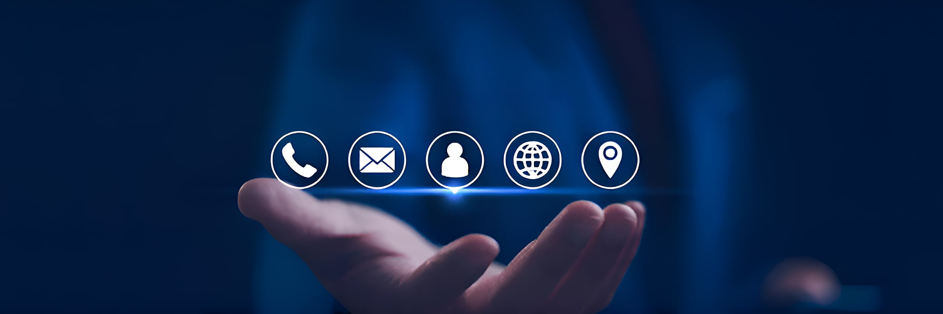 image of a businessman touching on virtual screen contact icon